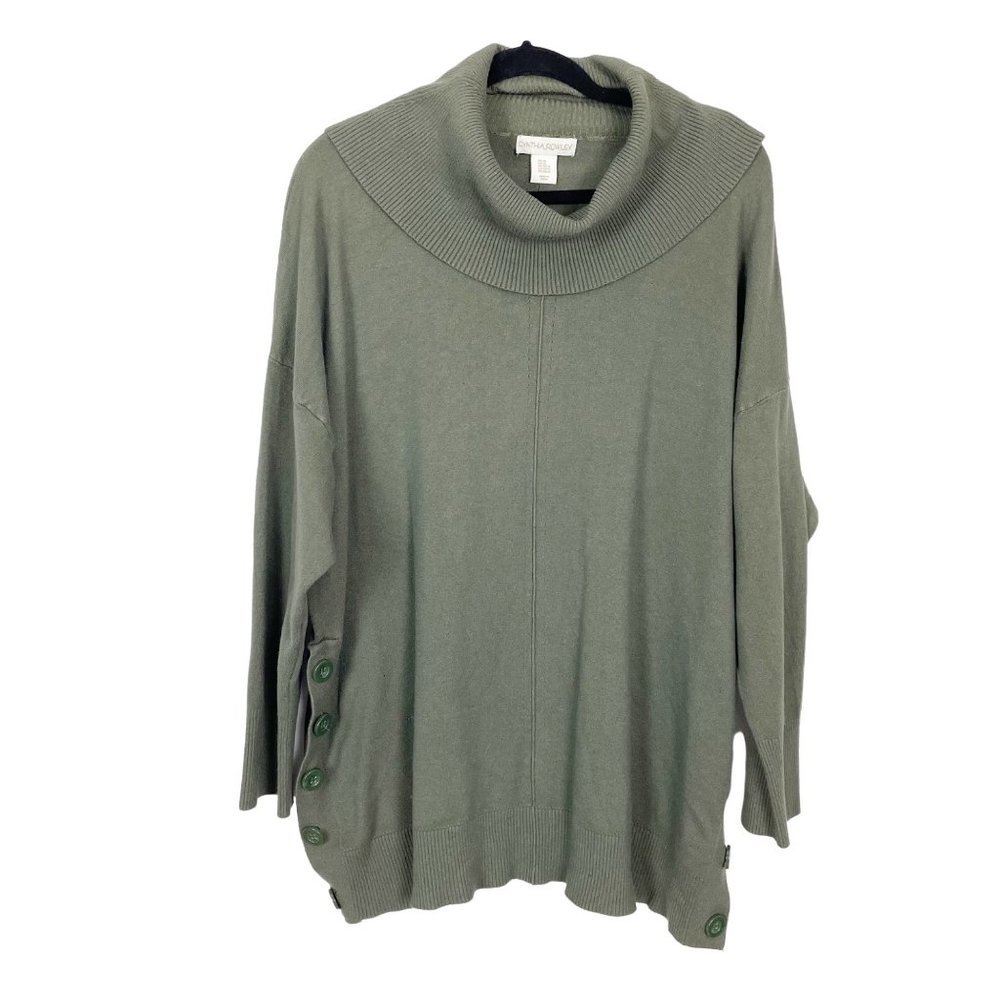 Cynthia Rowley Woman's Sz 3Xโ Green Long Sleeve Button Side Turtle Neck Sweater